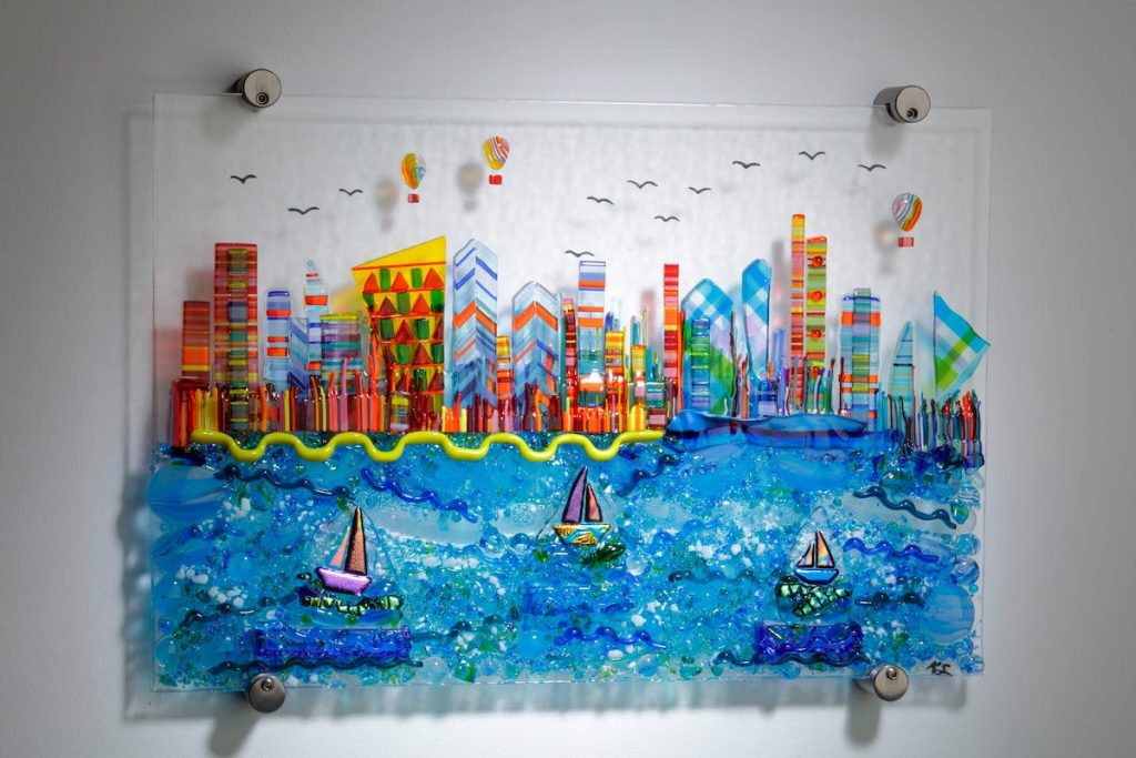 katrina shearlaw sailing the city wall mounted glass art
