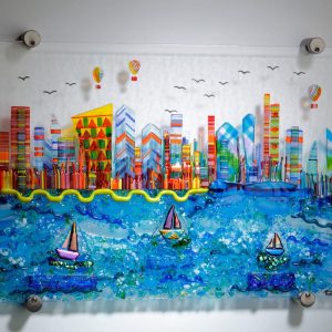 katrina shearlaw sailing the city wall mounted glass art